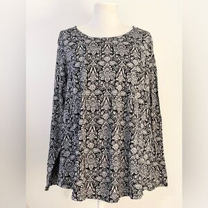 Lucky Brand *Like New* Black & White Floral Peasant Top | Size 1X/16
